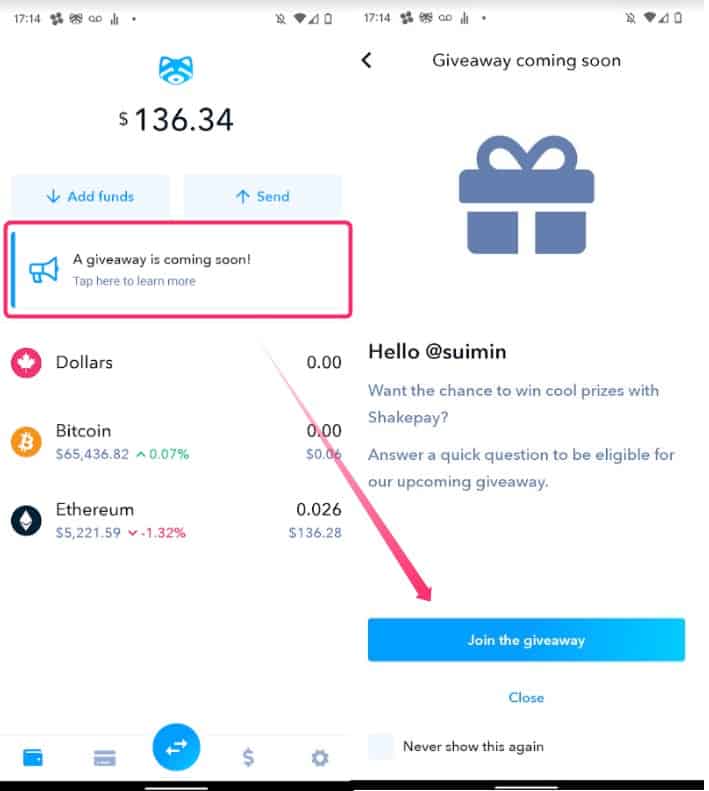 インフォメーションに届いた通知からカード受け取り手続きへ進む画面。