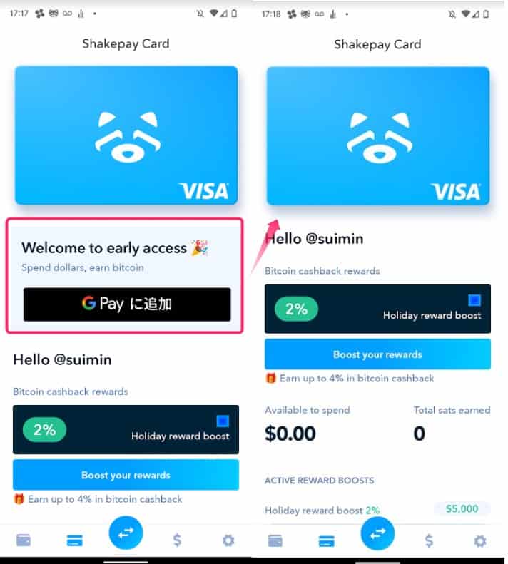 カードアイコンのメニューからGooglePayやApplePayへの追加設定を行う画面。
