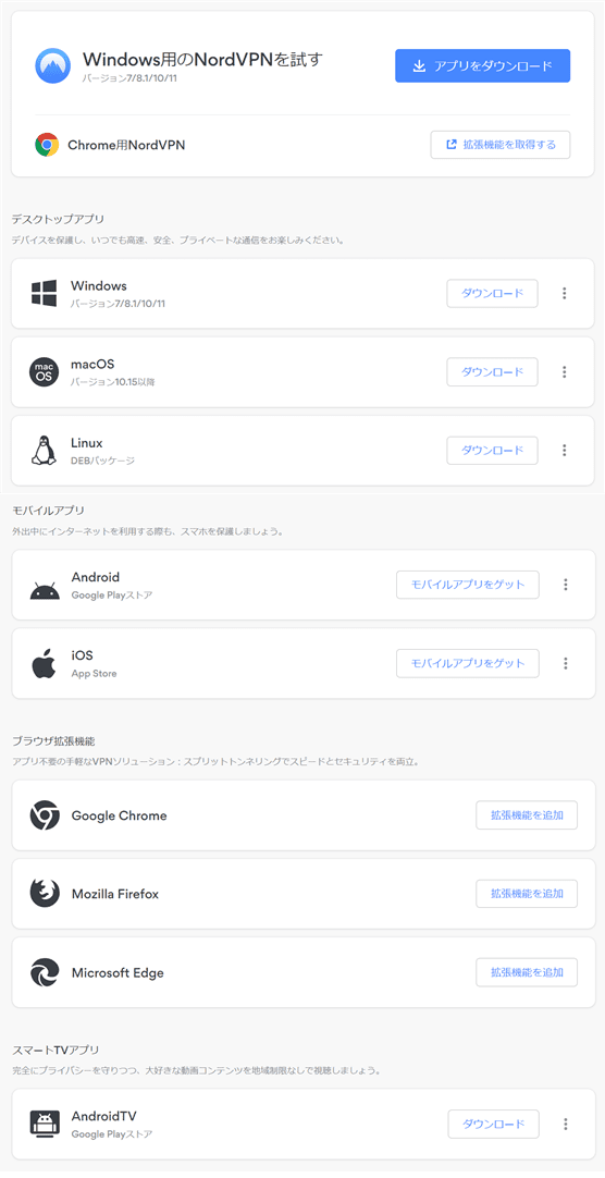 ブラウザや各種デバイスに対応しているNordVPNの利用環境。