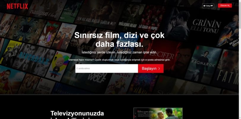 トルコ版Netflixの登録手続き開始画面。